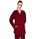 Microfiber Stretch Ladies Top v neck 2 pocket solid full sleeve