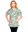 Light Print Scrub Top V Neck 2 Pocket Half Sleeve in Poplin Fabric 35% Cotton 65% Polyester