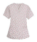 Poplin Women Scrub Top in Red and Black Flower Print V Neck - 2 Pockets, Half Sleeves