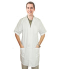 Twill labcoat 3 pocket unisex solid pleated half sleeve plastic buttons
