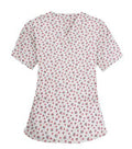 Red and Black flower Print Scrub Set 4 Pockets Ladies Half Sleeves (2 Pockets Top and 2 Pockets Pant)